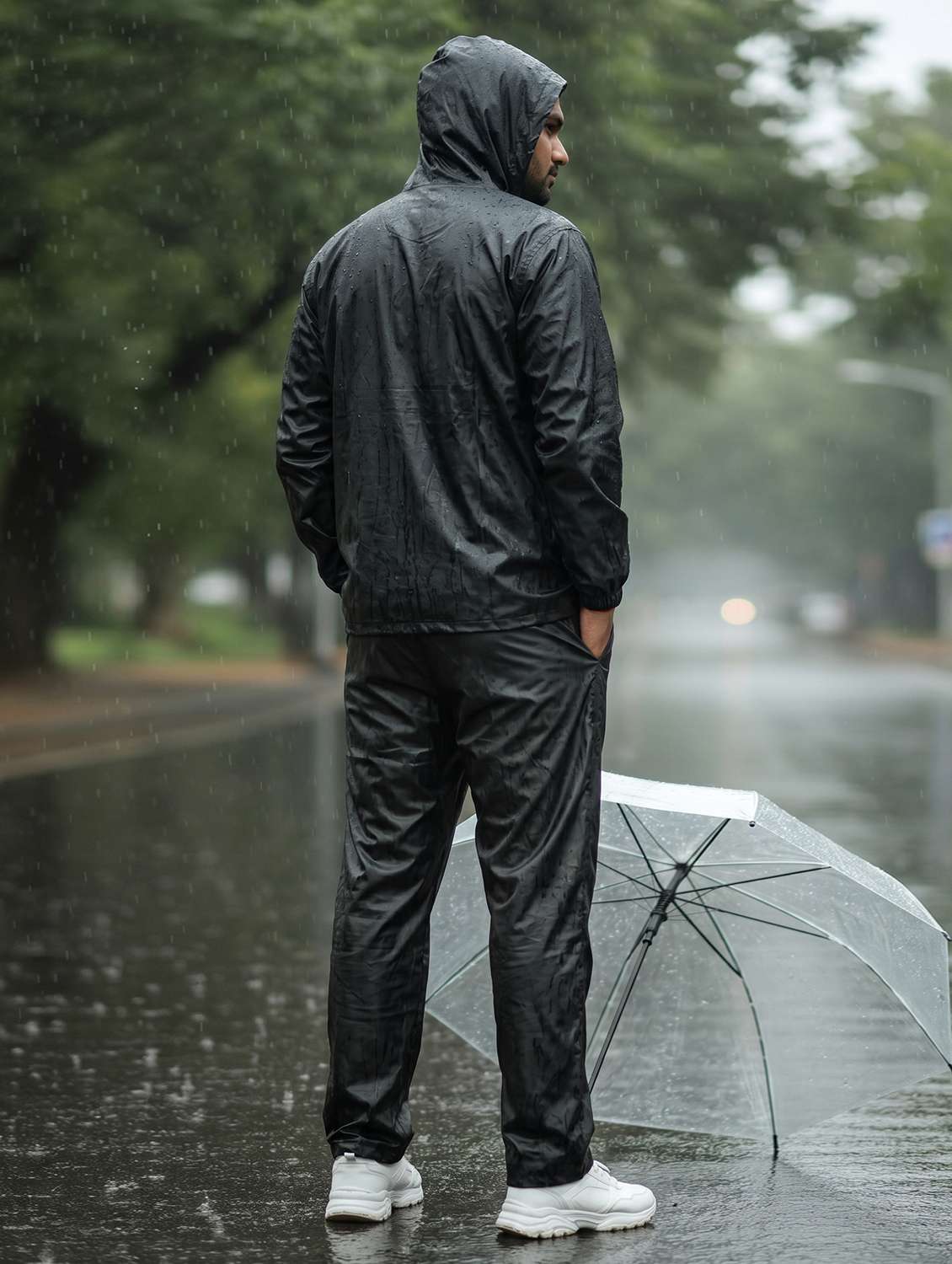 men solid long sleeves hooded rain suit set - 22567794 -  Standard Image - 3