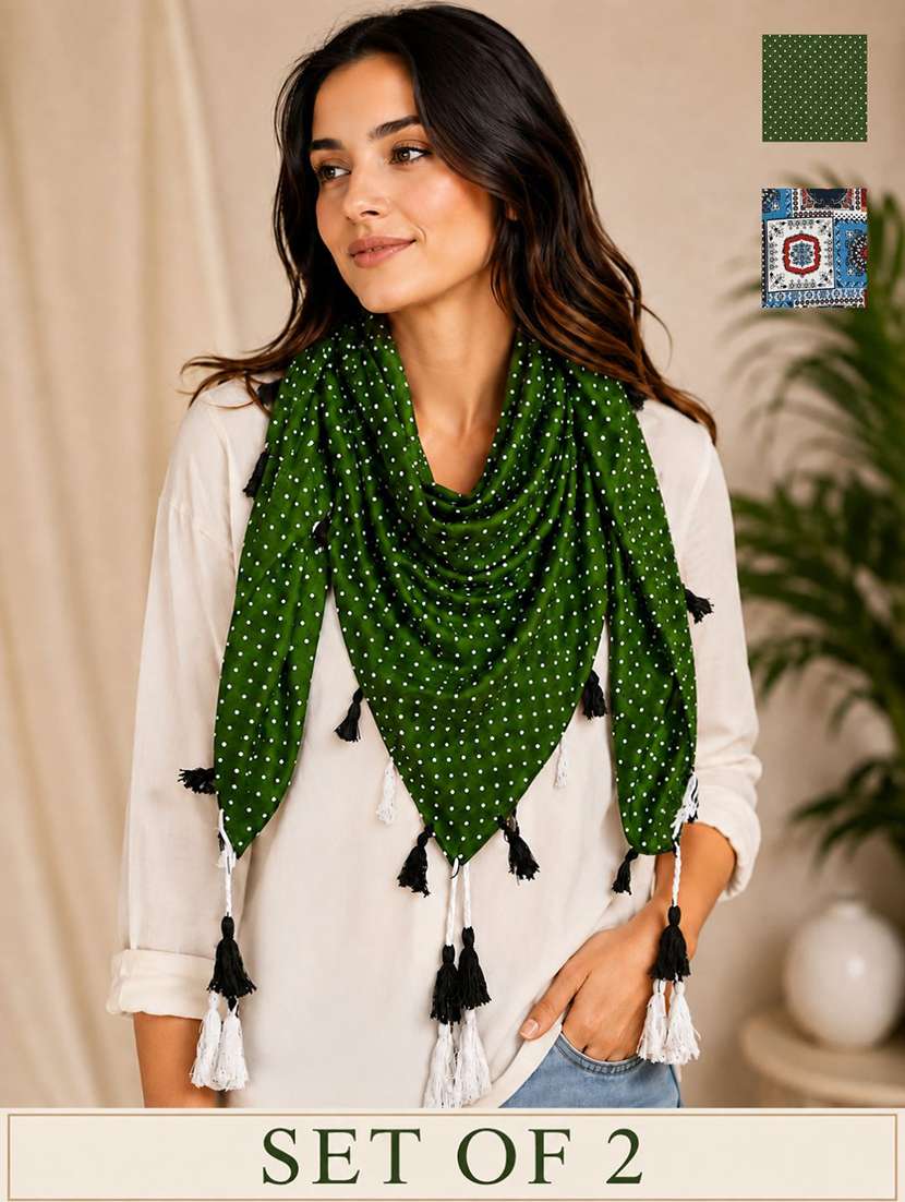 women pack of 2 printed scarf featuring with tassels
