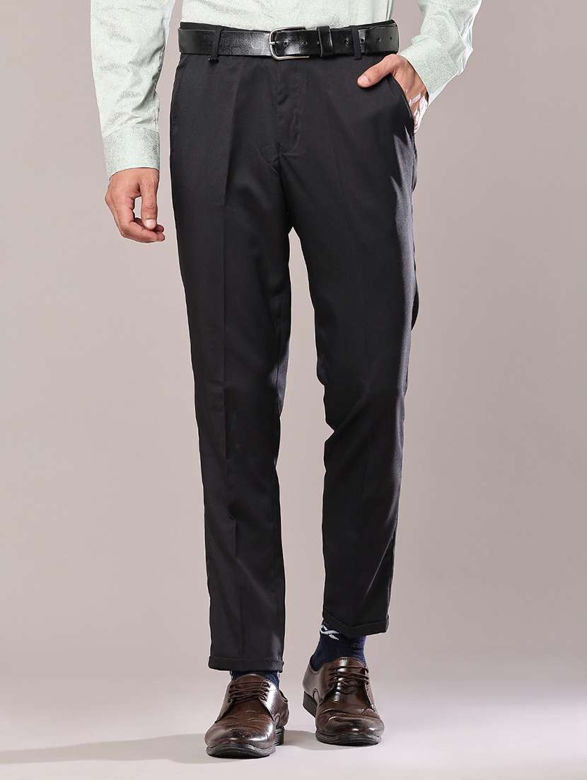 men solid mid rise flat front formal trouser
