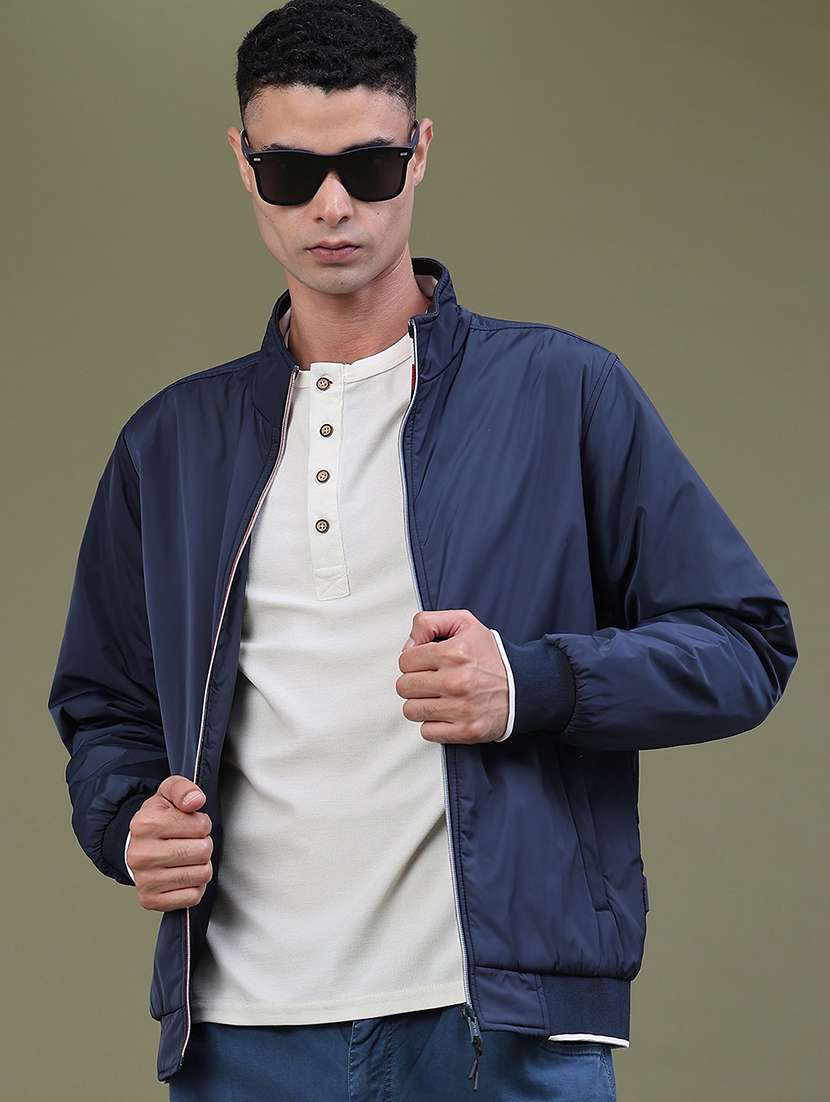 men solid long sleeves bomber jacket