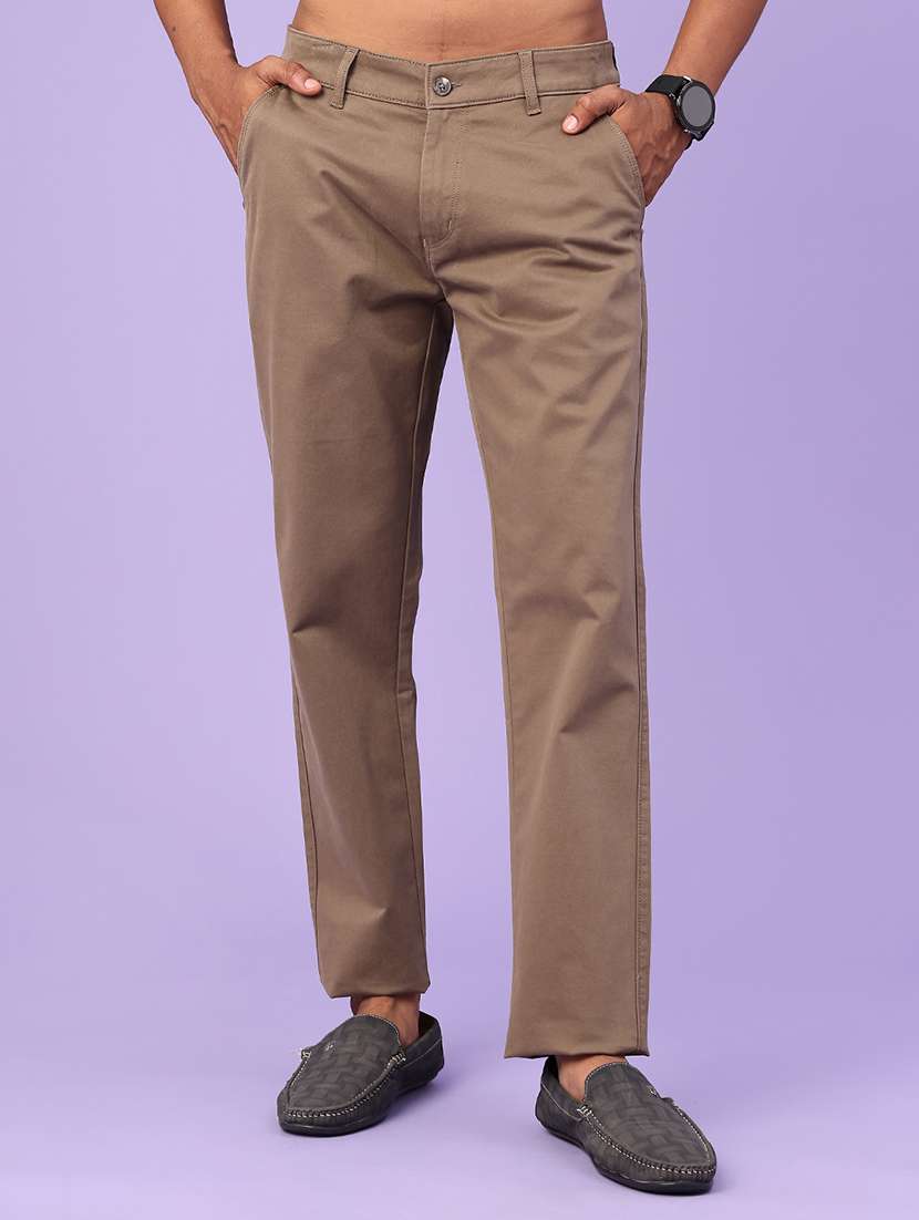 men solid mid rise chinos casual trouser