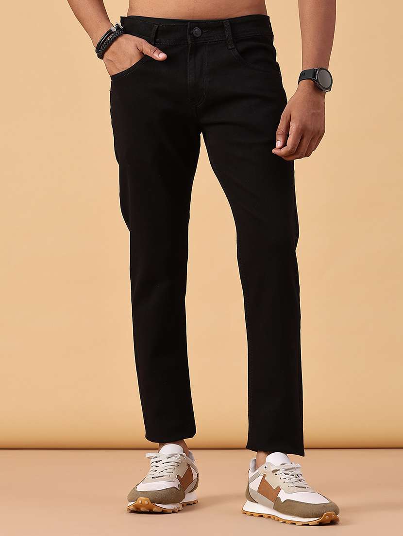 men plain mid rise full length slim fit jeans