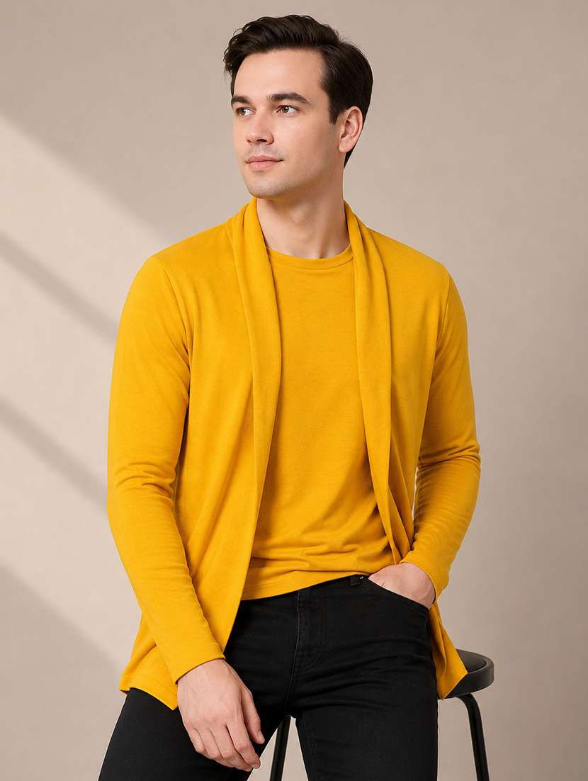 men solid long sleeves shrug