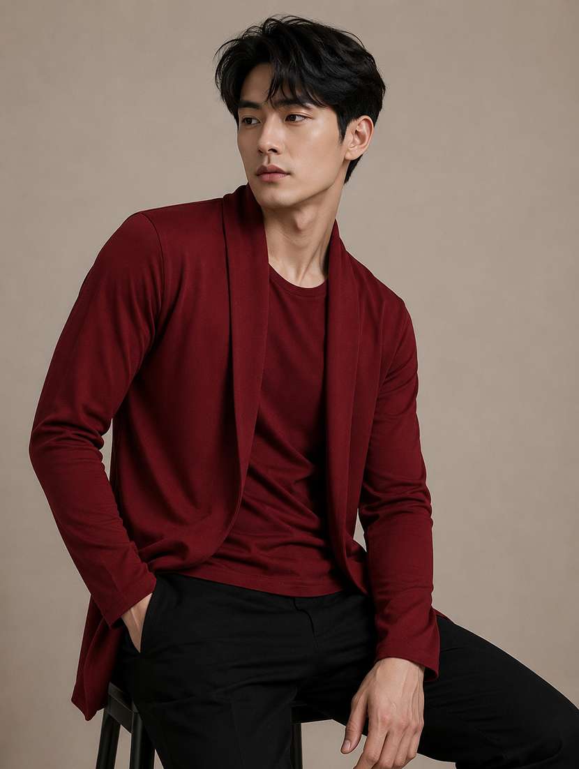 men solid long sleeves shrug