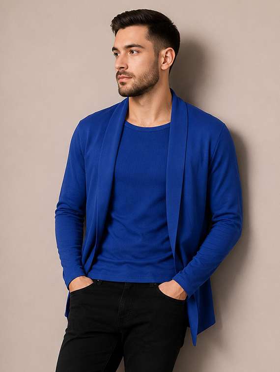 men solid long sleeves shrug