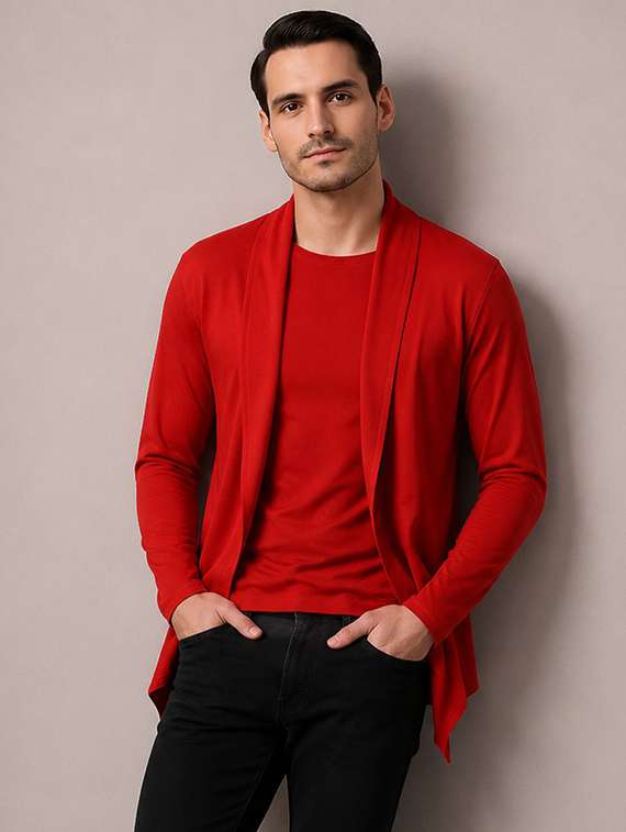men solid long sleeves shrug