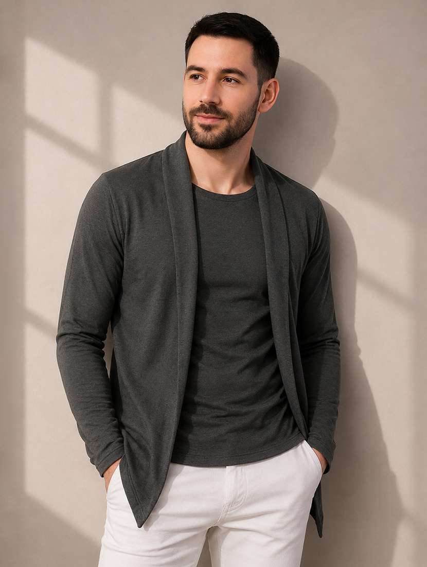 men solid long sleeves shrug