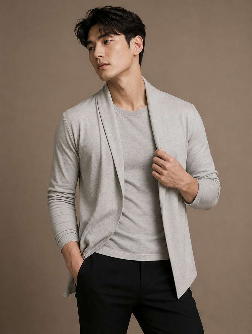 men solid long sleeves shrug