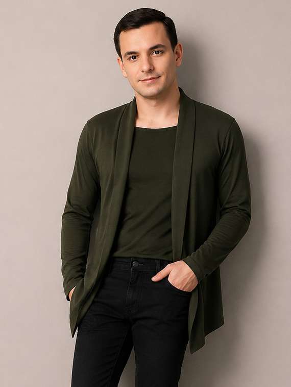 men solid long sleeves shrug