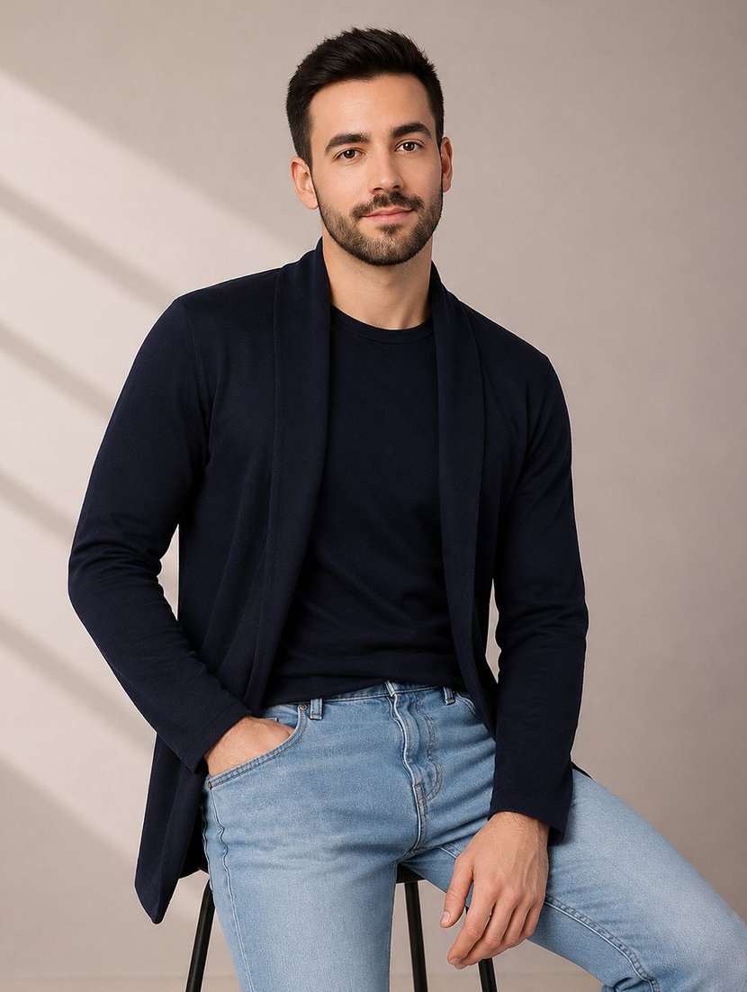 men solid long sleeves shrug