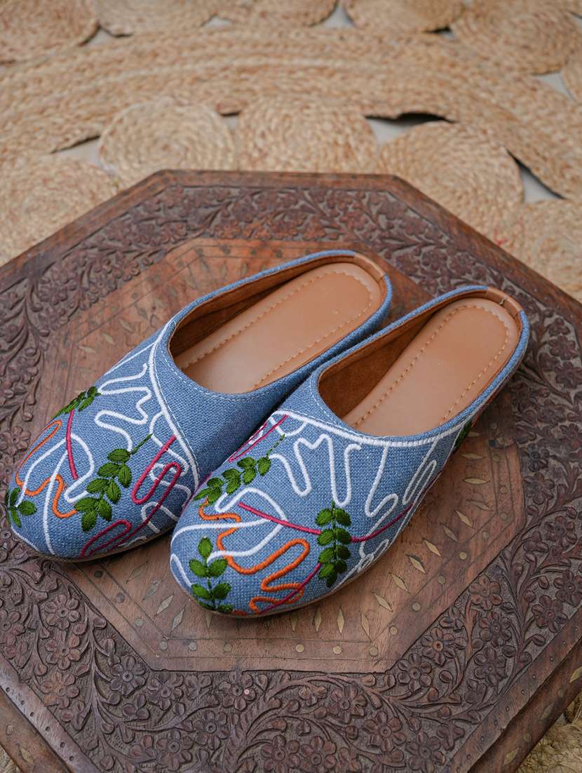 women embroidered slip on mules