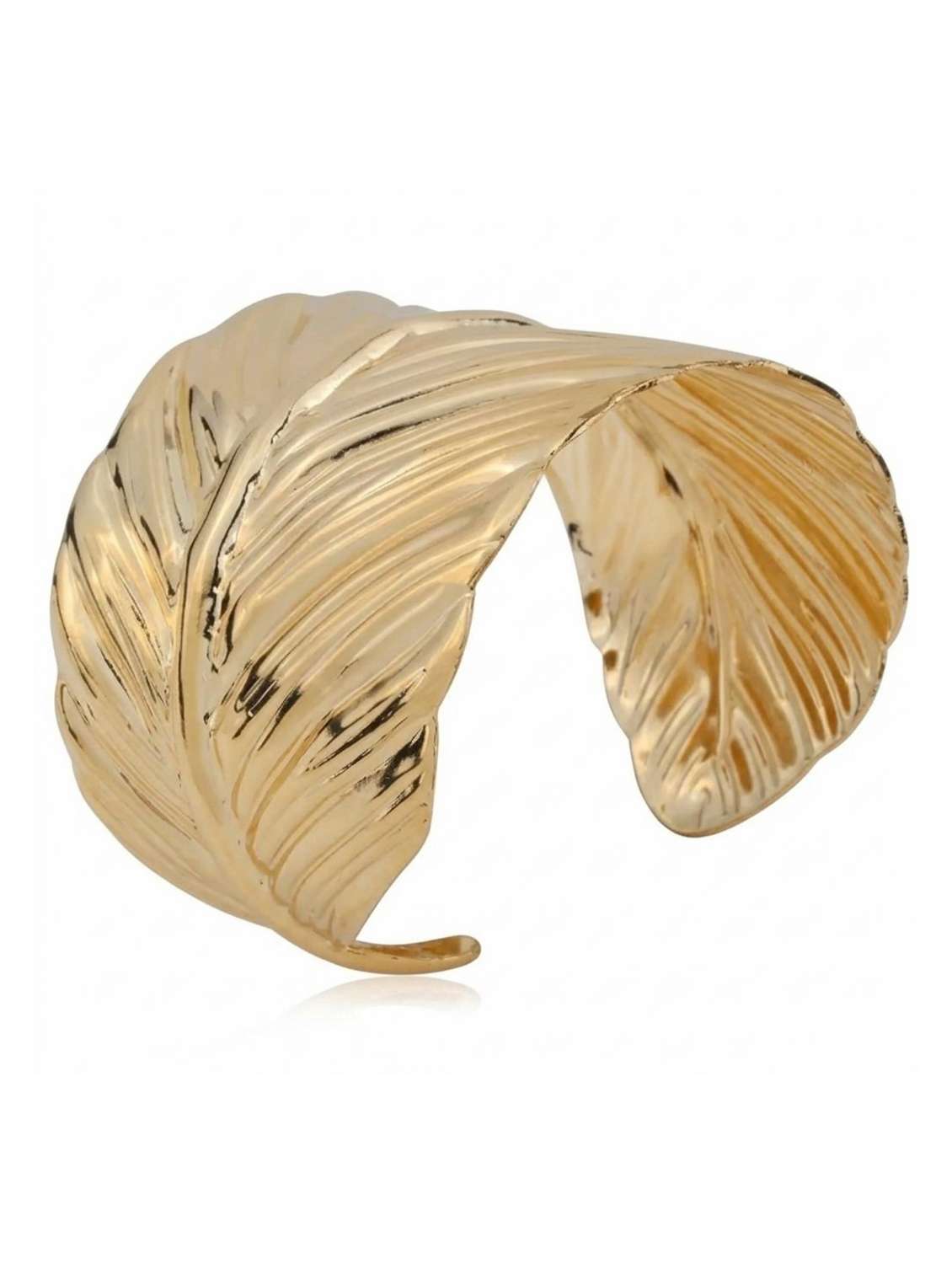 women gold textured leaf design bangle - 22568943 -  Standard Image - 3