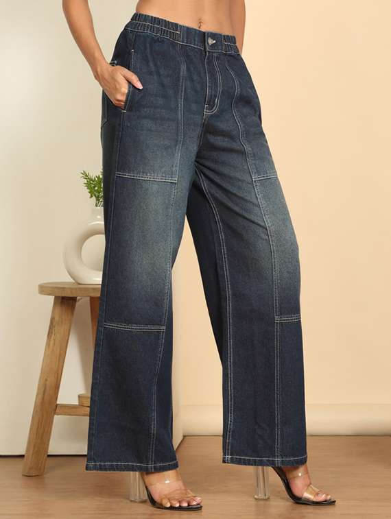 women washed mid rise wide leg jeans - 22568951 -  Standard Image - 3