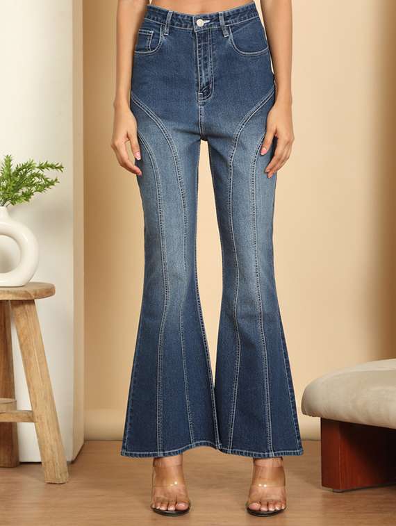 women washed mid rise bootcut jeans