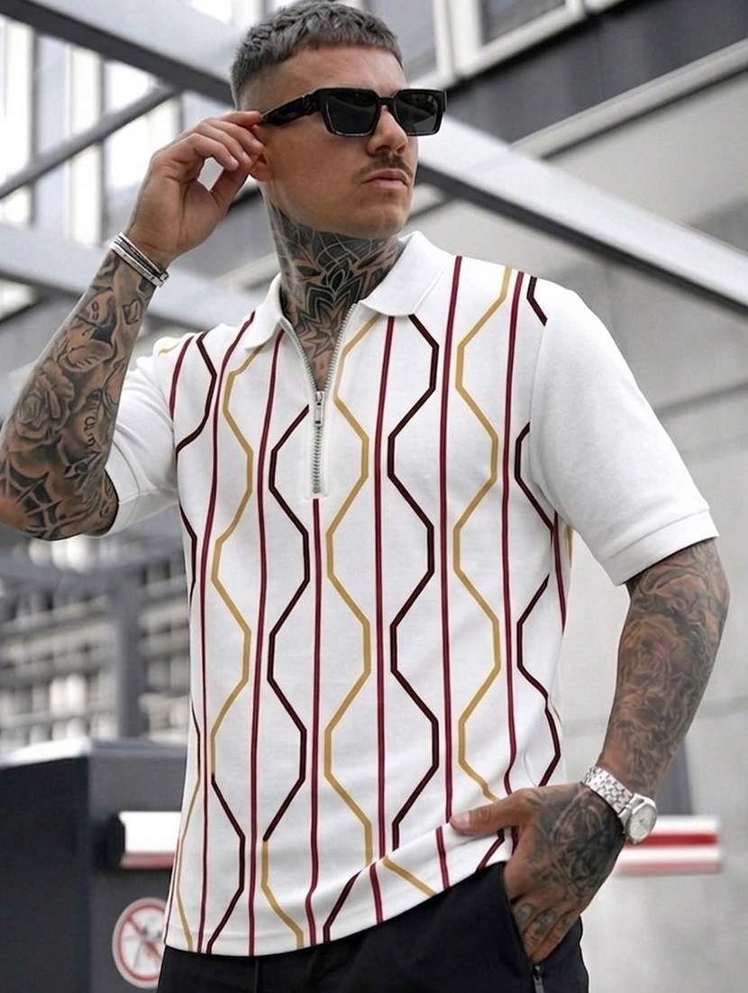 men printed short sleeves polo t-shirt