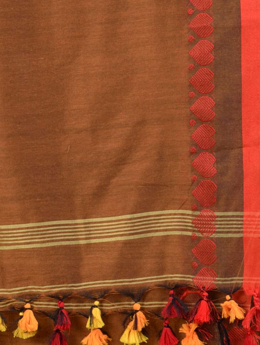 women solid with bordered handloom saree with blouse - 22569205 -  Standard Image - 3
