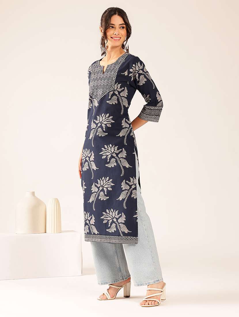 women printed three quarter sleeves straight kurta - 22569505 -  Standard Image - 5