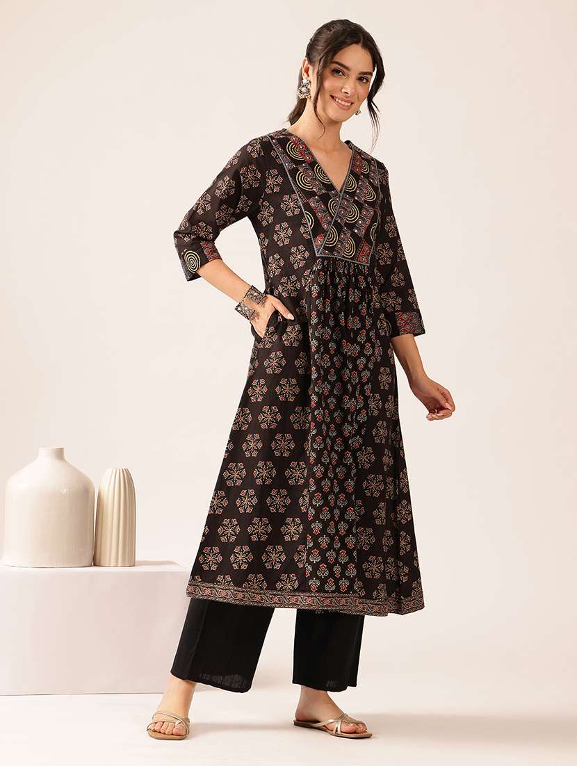 women printed three quarter sleeves a-line kurta - 22569507 -  Standard Image - 3