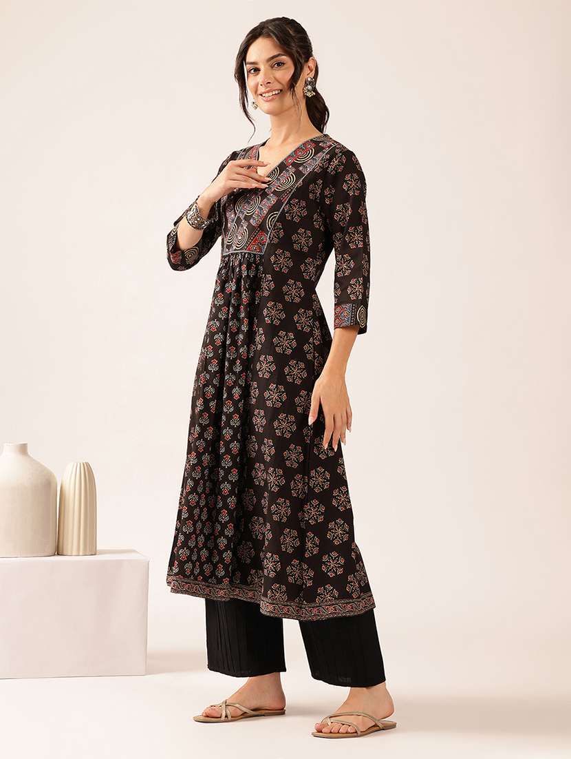 women printed three quarter sleeves a-line kurta - 22569507 -  Standard Image - 5