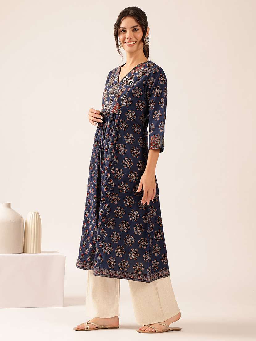 women printed three quarter sleeves a-line kurta - 22569508 -  Standard Image - 5