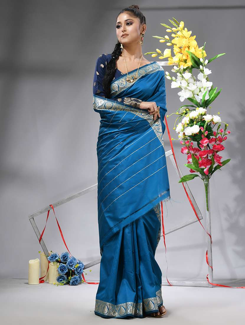 women solid with bordered saree with blouse - 22569689 -  Standard Image - 5