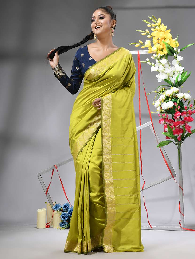 women solid with bordered saree with blouse - 22569696 -  Standard Image - 3