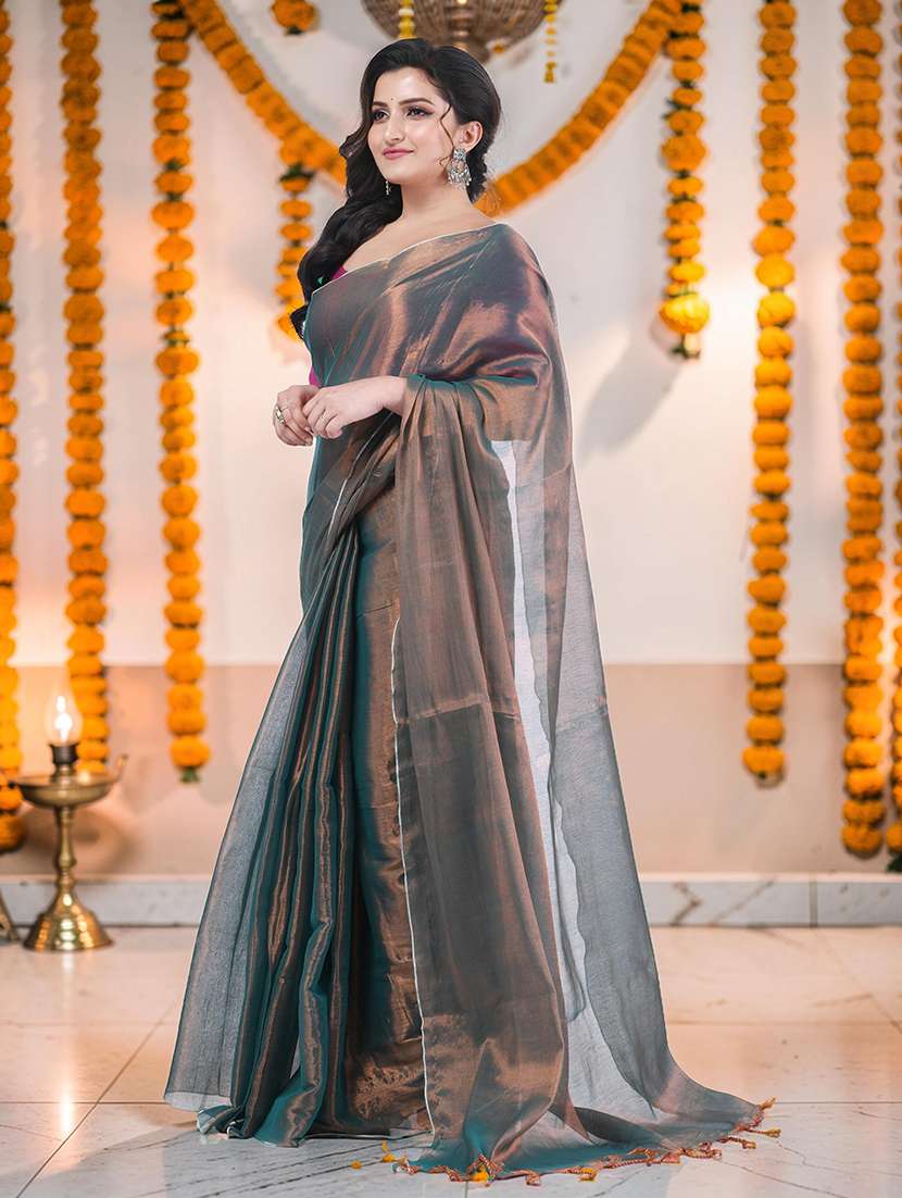 women solid handloom saree with blouse - 22569701 -  Standard Image - 3