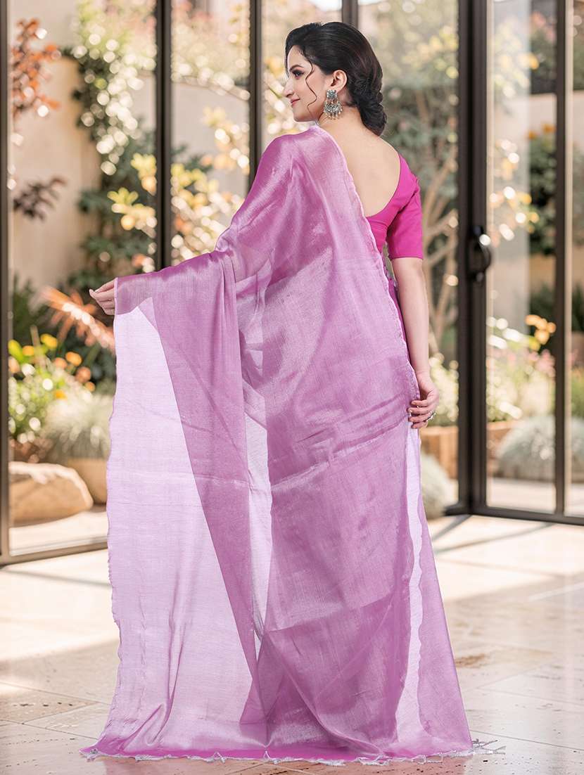 women solid handloom saree with blouse - 22569703 -  Standard Image - 3