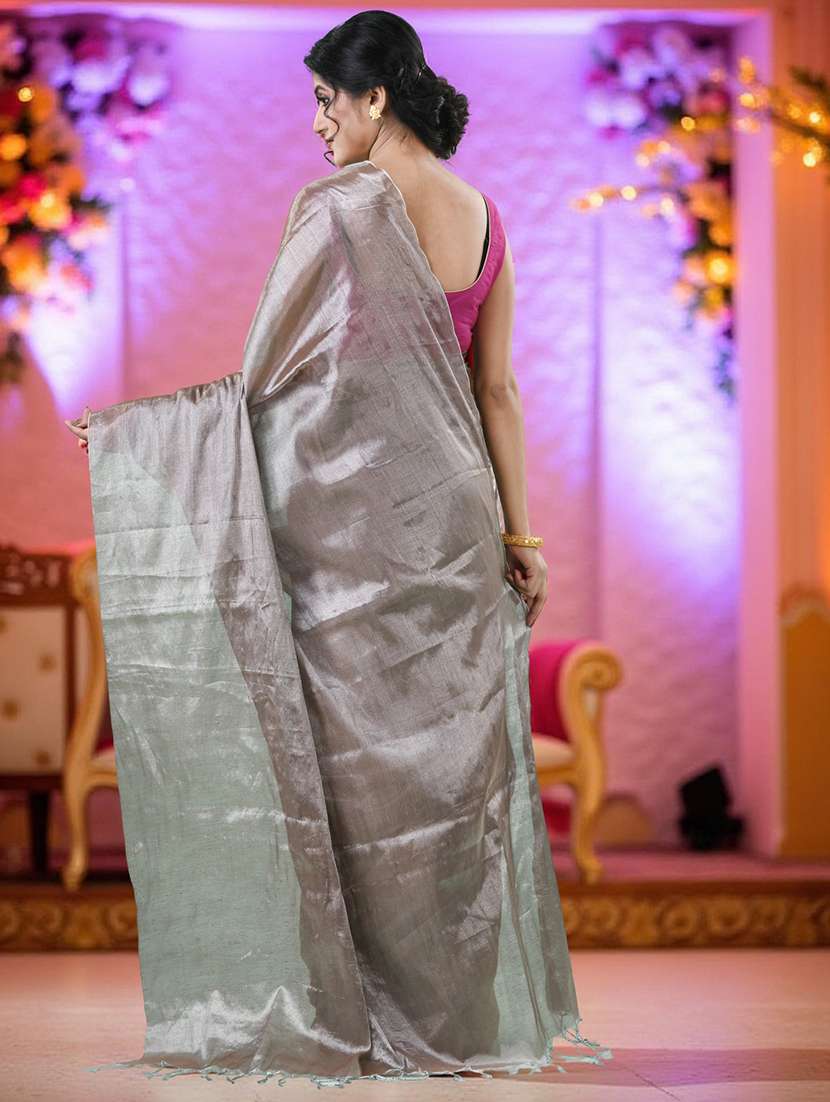 women solid handloom saree with blouse - 22569704 -  Standard Image - 3
