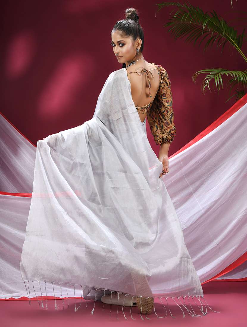 women solid handloom saree with blouse - 22569705 -  Standard Image - 3