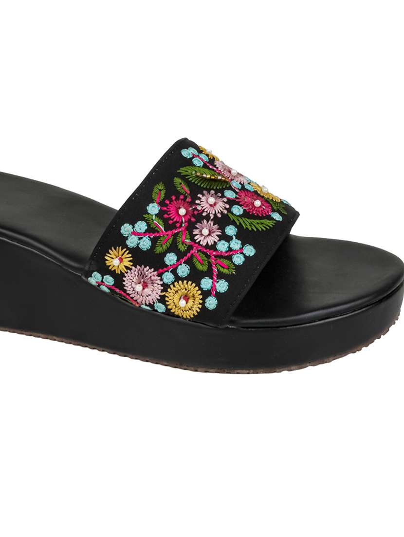 women embroidered slip on wedges - 22569915 -  Standard Image - 3