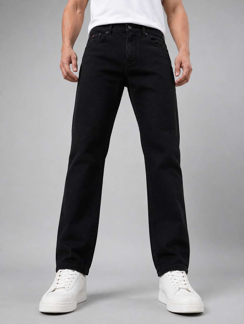 men solid mid rise straight jeans