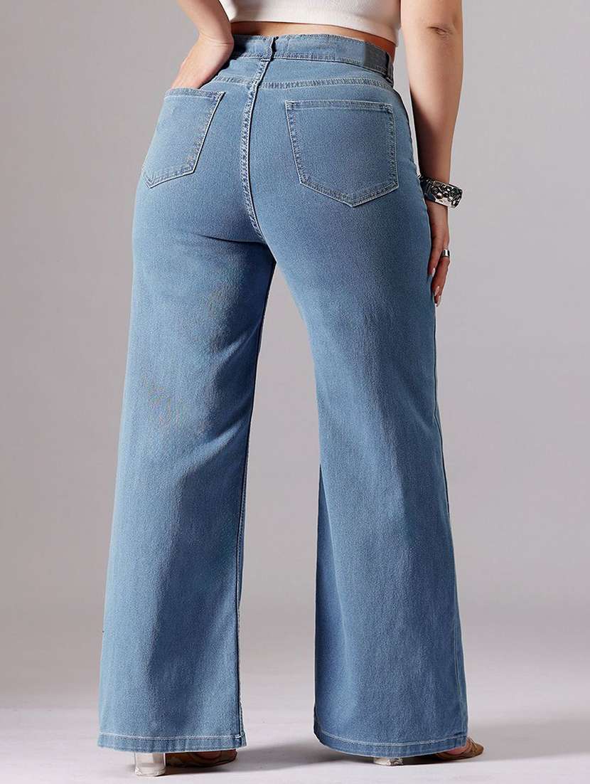 women solid high rise wide leg jeans - 22570282 -  Standard Image - 3