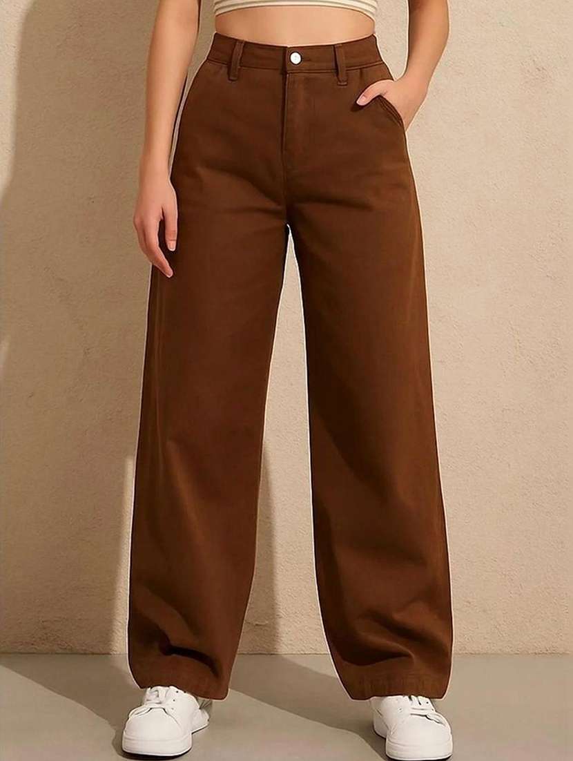 women solid high rise wide leg jeans