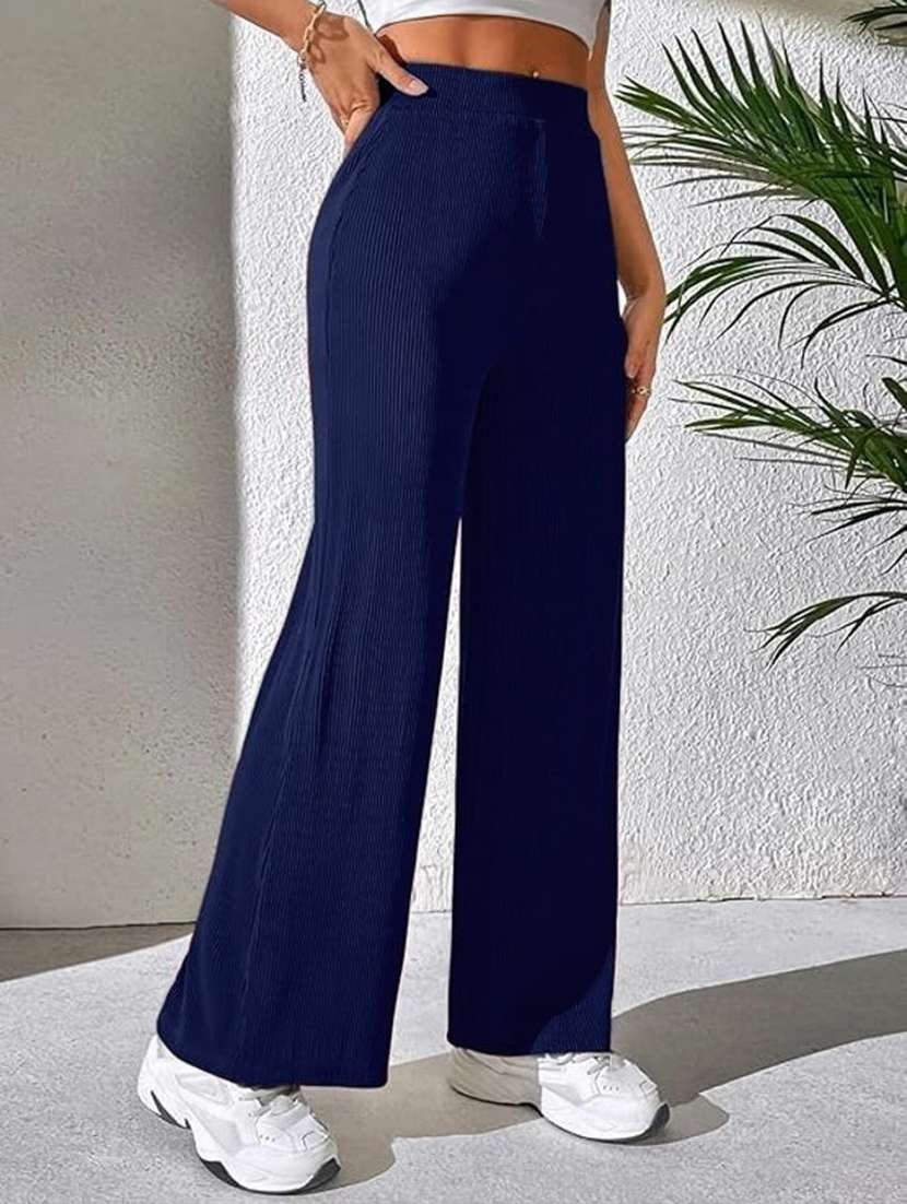 women textured high rise bootcut trouser