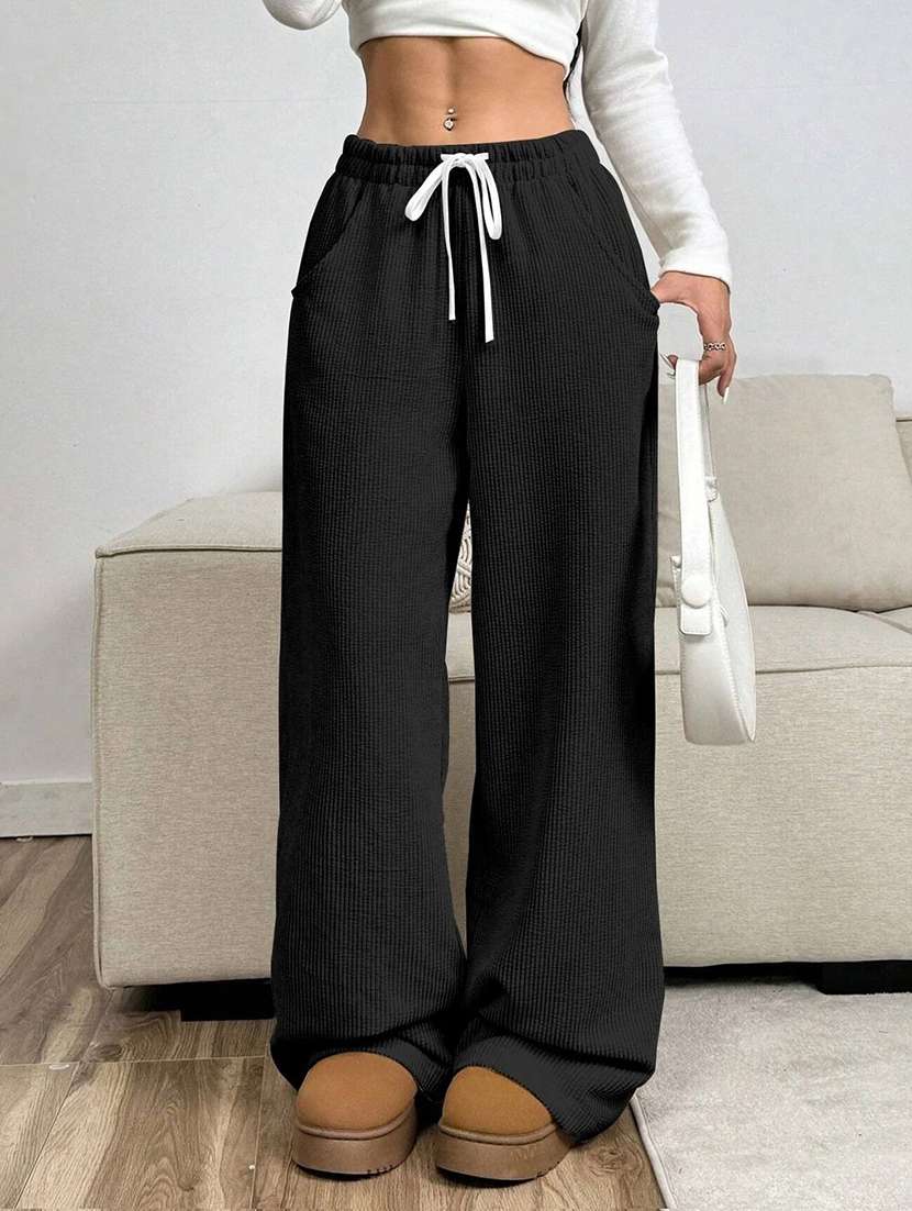 women self design mid rise wide leg trouser