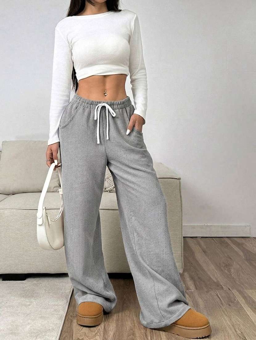 women self design mid rise wide leg trouser - 22570307 -  Standard Image - 3