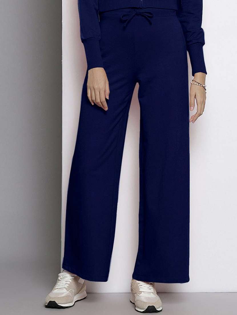 women solid mid rise wide leg trouser