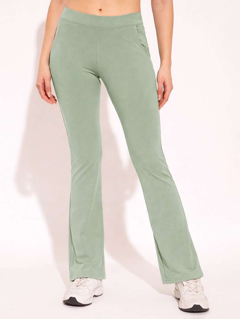 women solid high rise yoga pants