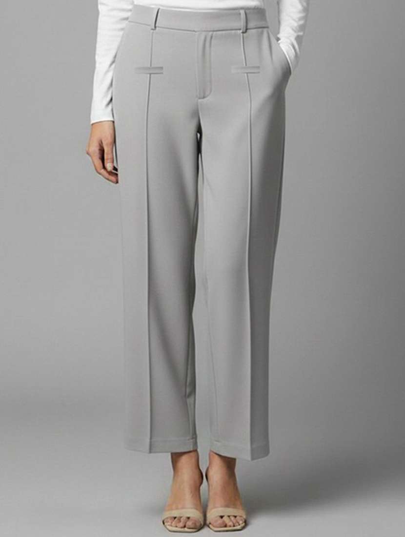 women solid high rise straight trouser