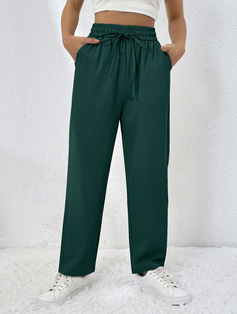 women solid high rise straight trouser