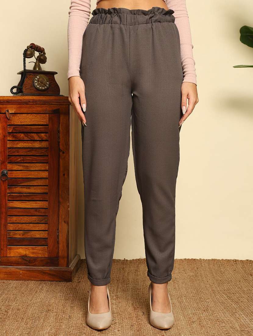women solid high rise peg trouser