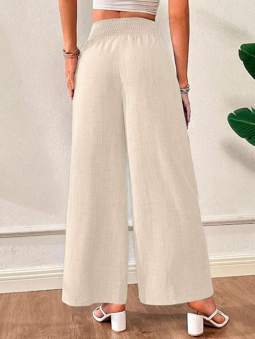 women solid high rise wide leg trouser - 22570360 -  Standard Image - 3