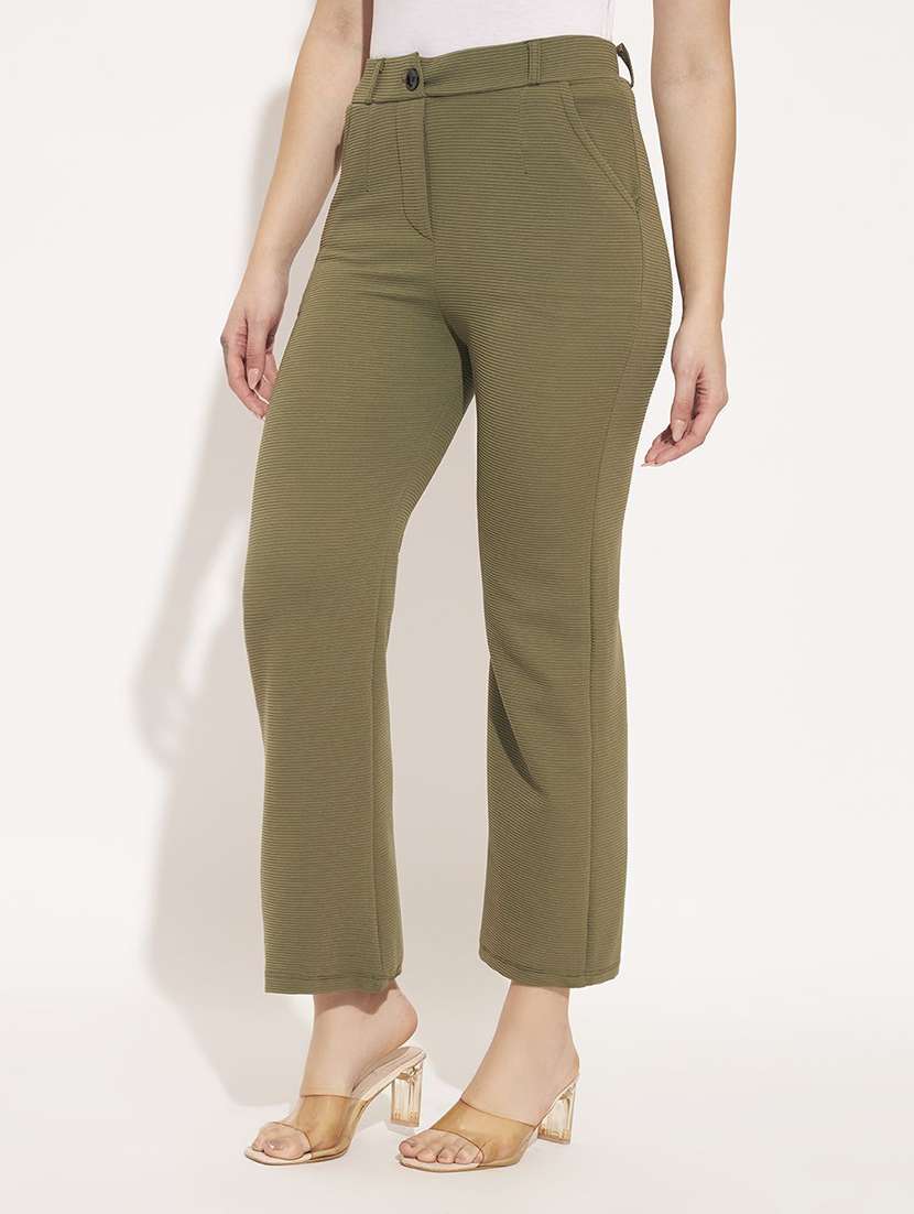 women self design mid rise straight trouser