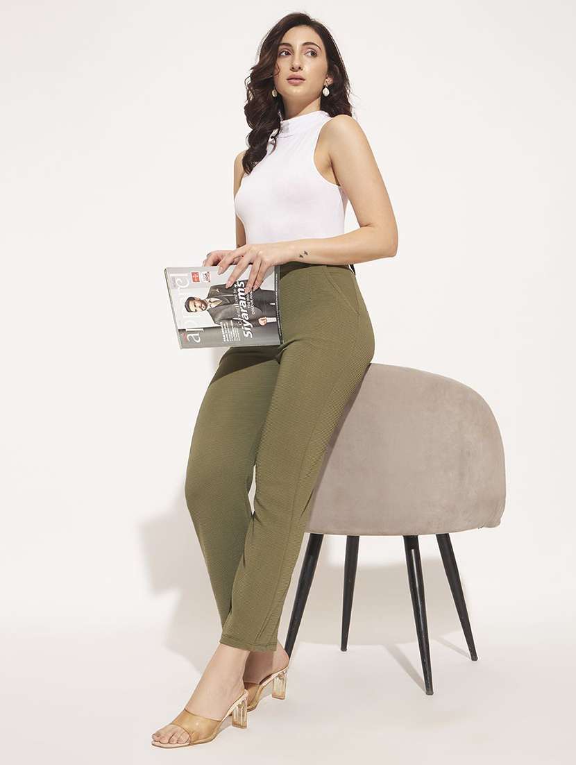 women self design mid rise straight trouser - 22570361 -  Standard Image - 3