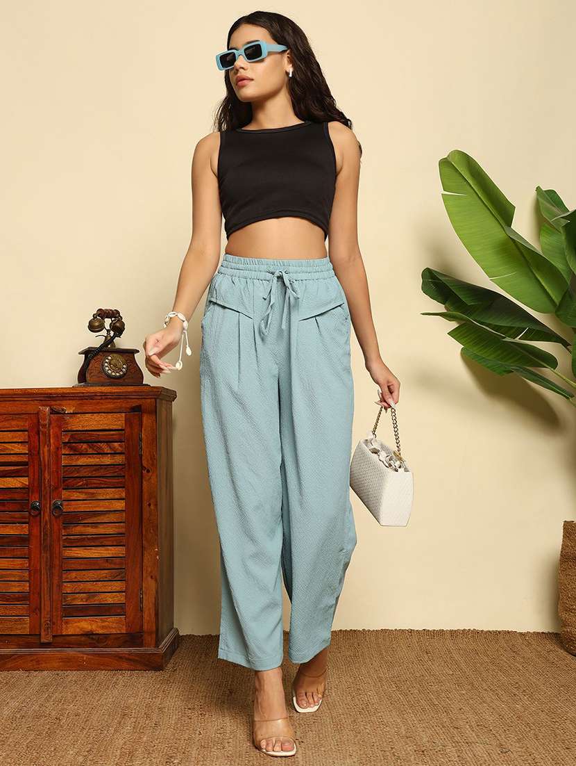 women textured mid rise wide leg trouser - 22570365 -  Standard Image - 3