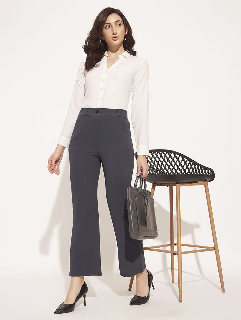 Women Solid High Rise Straight Trouser - 22570371 -  Standard Image - 3
