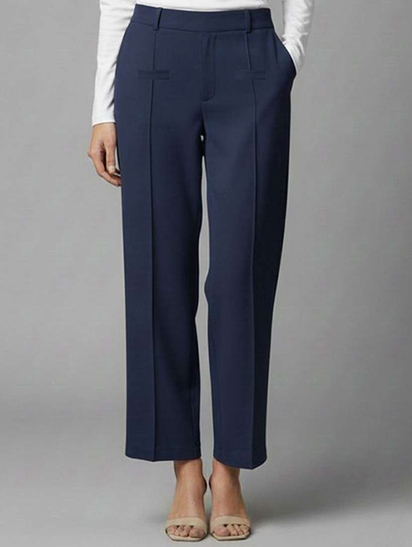 women solid high rise straight trouser