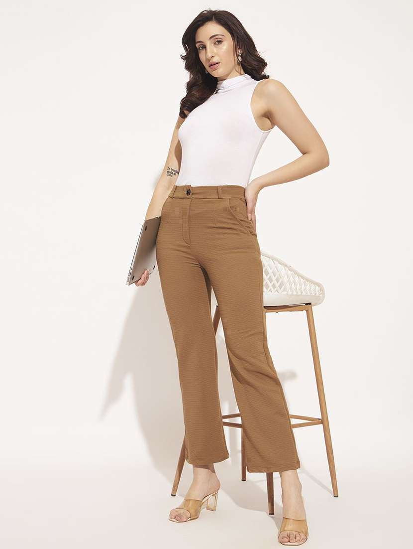 Women Solid High Rise Straight Trouser - 22570374 -  Standard Image - 3