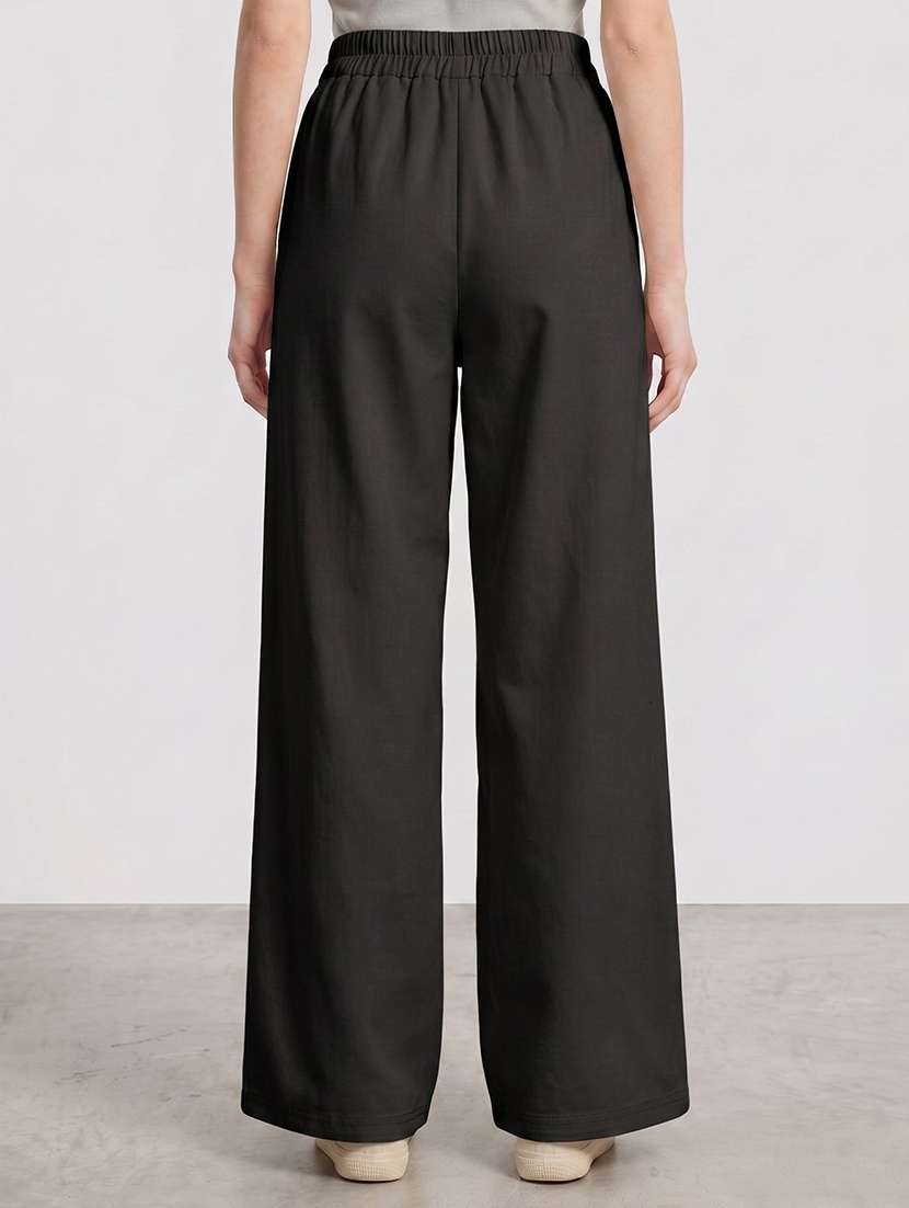women solid high rise wide leg trouser - 22570375 -  Standard Image - 3